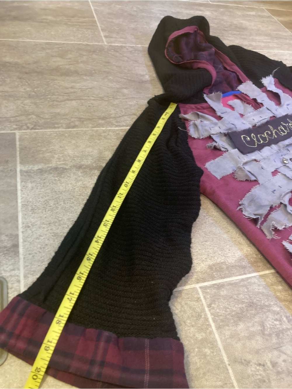 Hand Crafted Burgundy & Black Hooded Sweatshirt with 'De Luxe' Patch - Picture 11 of 11